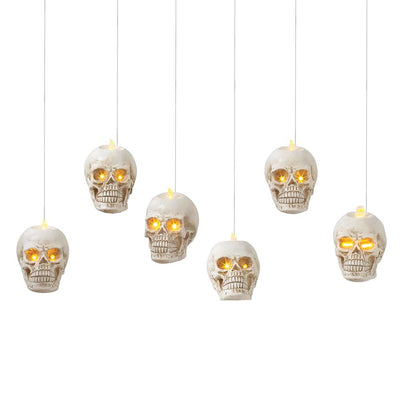 Lighted Hanging Skulls Set of Six With Remote Control Indoor-Outdoor