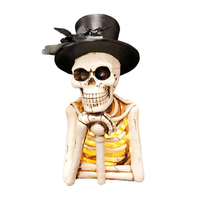 Black Top Hat Skeleton with Glowing Light - 14" Tall