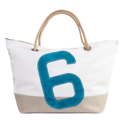 Travel Bag Carla - Linen & Blue Leather from Recycled Sails - #6