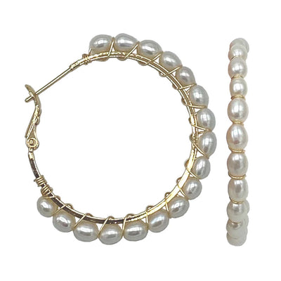 Pearl Hoops on Gold - Large