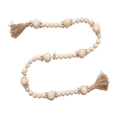 Wood Bead Garland with Jute Tassels