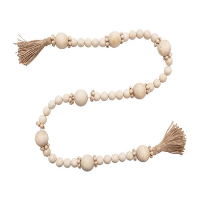 Wood Bead Garland with Jute Tassels