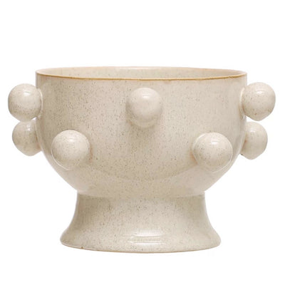 Stoneware Planter with Orbs, Reactive Glaze