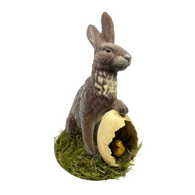 Brown Rabbit with Chicken in Egg Figure - 14" Tall