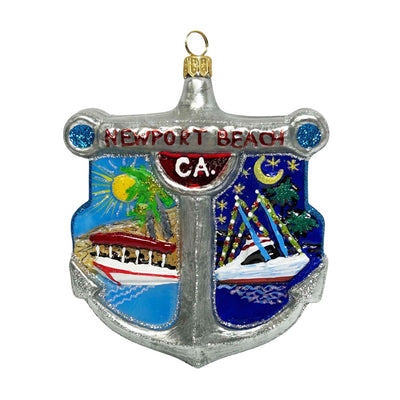 Newport Beach Anchor Ornament - 5" Tall