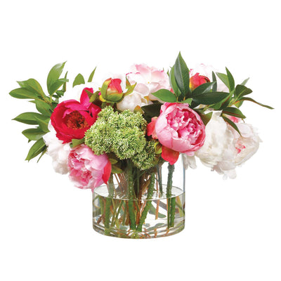 Faux Blush Garden Peonies in Round Glass