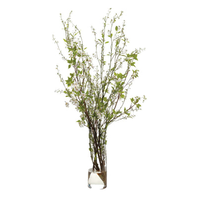 Faux White Blossoms in Glass Vase