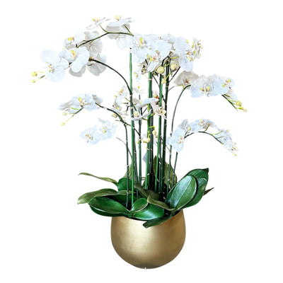 Faux White Orchids in Copper Planter - 40" Tall