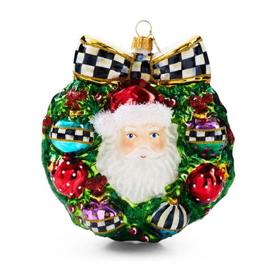 2026 Santa Wreath Glass Ornament