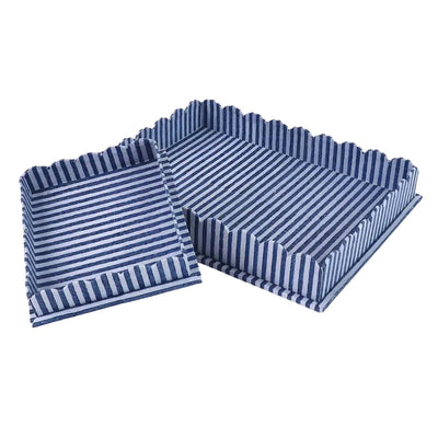 Blue Striped Scalloped Tray Set