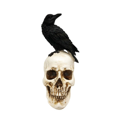 Halloween Lighted Black Crow on Spooky Skull - 9.5" Tall