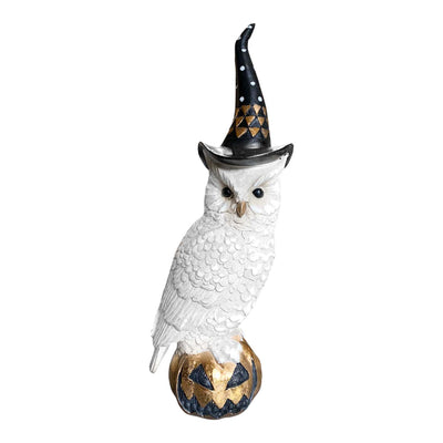 Ivory Owl with Gold Pumpkin - 14" Tall