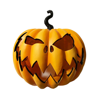 Evil Orange Jack-O-Lantern with Flickering Lights - 13" Tall