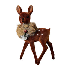 Flocked Brown Deer with Scarf