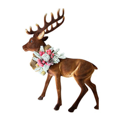 Flocked Brown Reindeer with Scarf