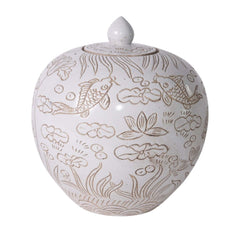 White Carved Vine Melon Jar