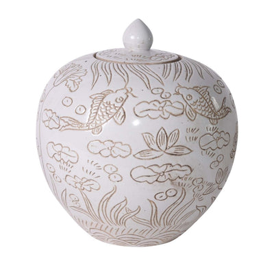White Carved Vine Melon Jar