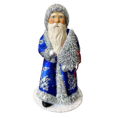 Colbalt Santa with Silver Leaves