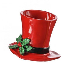 Red Top Hat Planter with Holly - 7.5