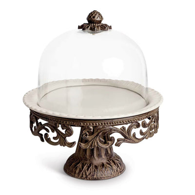 Acanthus Stoneware Cake Pedestal with Dome