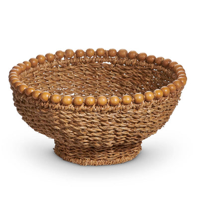 Beaded Rattan Bowl - 13"