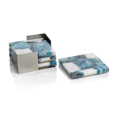 Crete Agate Coasters on Alloy Tray - Set of 4