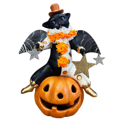 Clowning Around Cat on Jack O'Lantern - 10" Tall