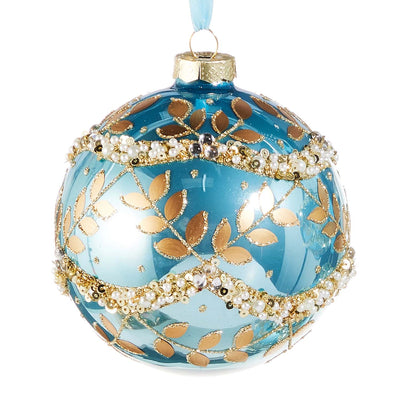 Gold Leaf Wrapped Blue Iridescent Ornament - 4"