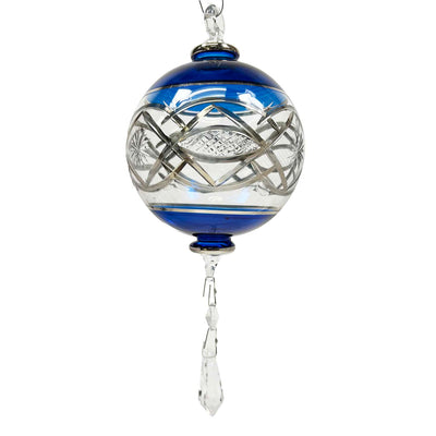 Blue Ball with Etchings & Crystal Ornament