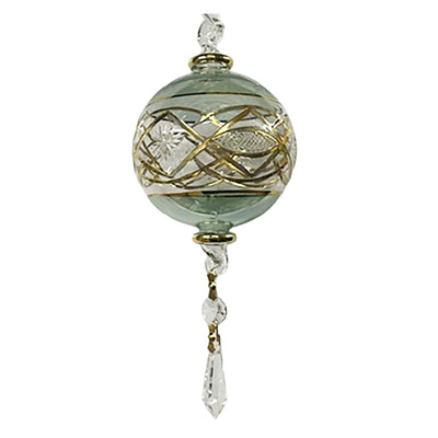 Green Ball with Crystal and Gold Etchings Ornament