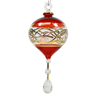 Red & Gold with Etchings & Crystal Heart Ornament