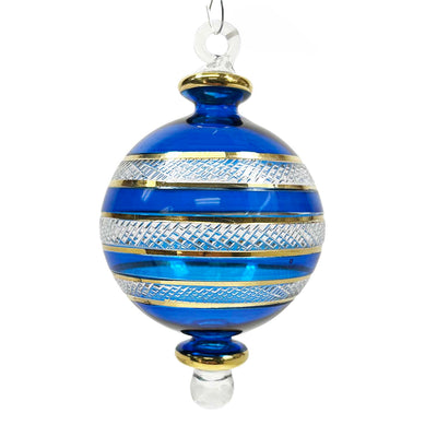 Colbalt Ball with Gold Rings Ornament