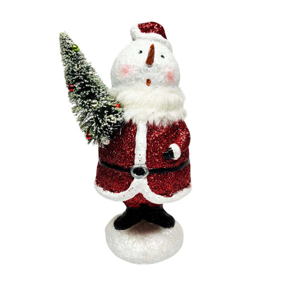 Vintage Snowman Santa with Tree - 9" Tall
