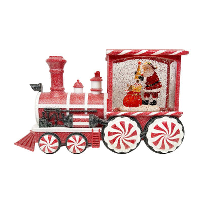 Peppermint Train Santa Water Lantern with LED Lighting - 12" Long