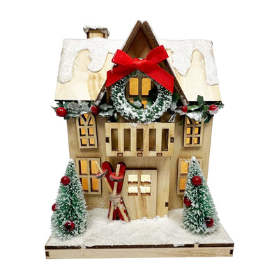 Rustic Ski Cabin with LED Lighting - 8" Tall