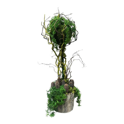 Silk Woodland Moss Ball Topiary in Fauxbois Pot - 30" Tall