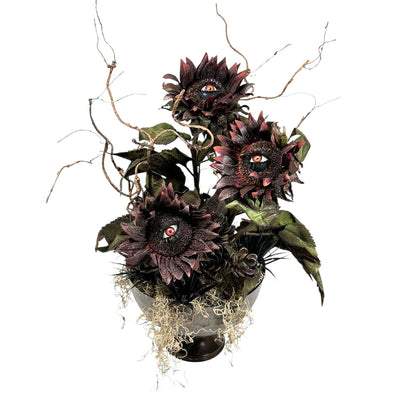 Moody Sunflower Trio in Bronze Bowl
