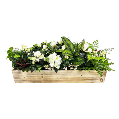 White Autumn Long & Low Wood Centerpiece