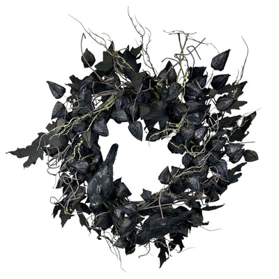 Faux Wreath with Black Crows & Roses - 28"