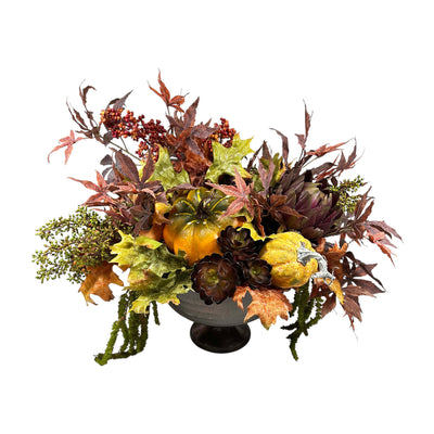 Faux Orange Pumpkin Amaranthus Bowl - 20" Tall