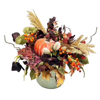 Silk Pumpkin Wild Berry in Mint Ceramic Pot