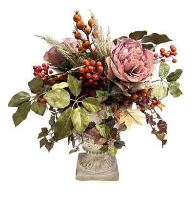 Silk Vintage Peony in Rustic Urn