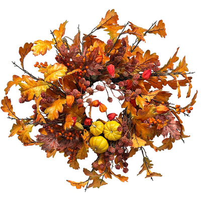 Silk Orange Oak Leaf & Berries Wreath - 24"
