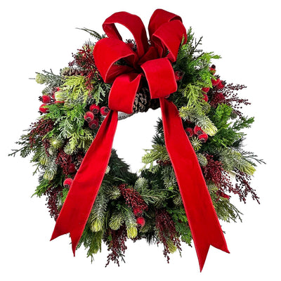 Silk Pine and Red Berry Wreath - 24"