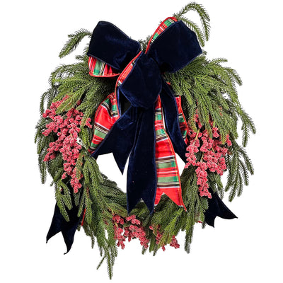 Silk Red Berry Willow Pine Wreath - 24"
