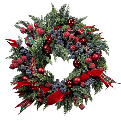 Silk Red and Blue Berry Cedar Wreath - 28"
