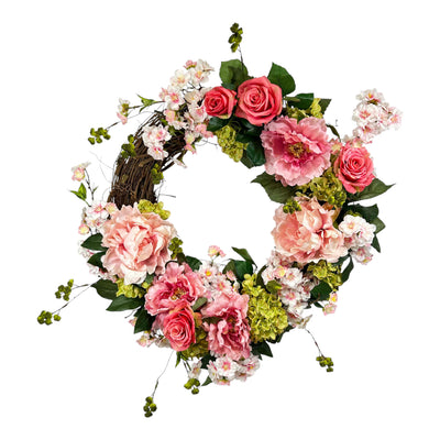 20'' Faux Pink Peony Cherry Blossom Wreath