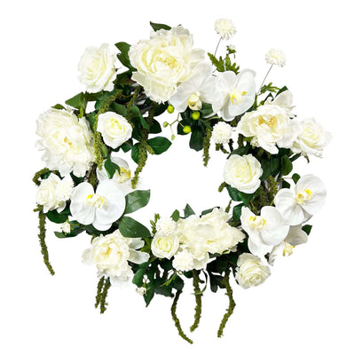 Faux White Orchid Wicker Wreath - 20"