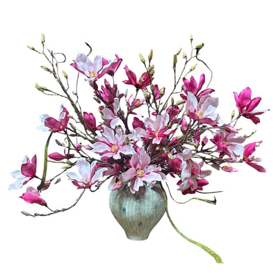 Faux Virbant Pink Magnolia's in Celedon Vessel