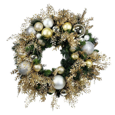 Silk Silver and Gold Boxwood Wreath - 24''